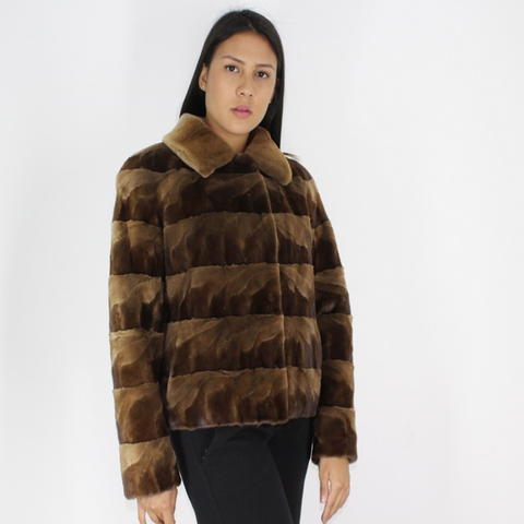 Demi-buff shaved mink pieces jacket