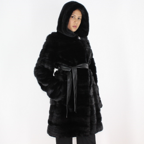 Black mink coat with hood