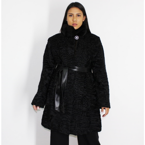 Astrakhan black coat with black mink collar