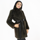 Colored Khaki mink ¾ coat