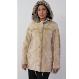 Sand Shaved mink jacket with lynx hood (pat)