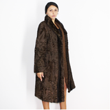 Astrakhan brown coat with brown mink trimming