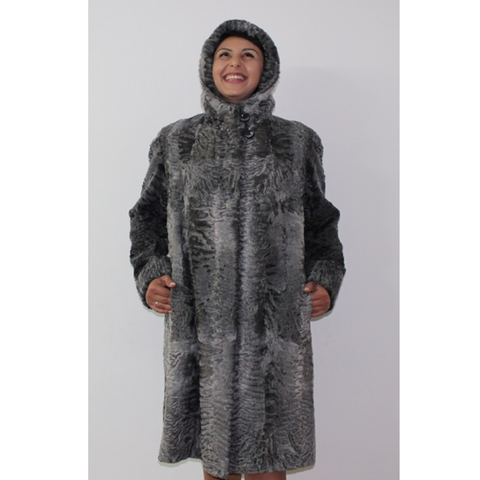 Astrakhan grey coat with astronaut hood