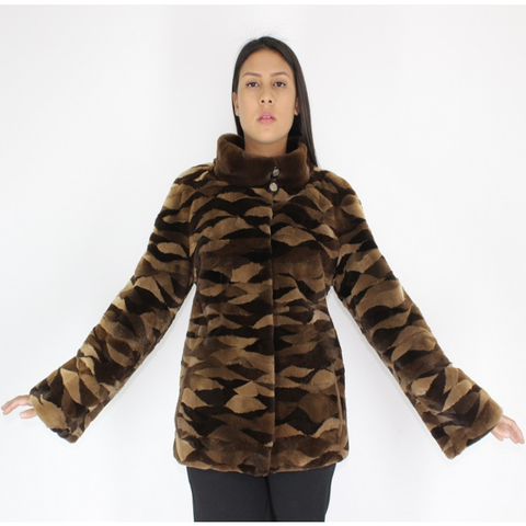 Brown shades shaved mink pieces jacket