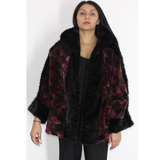 Shaved Black Bordeaux colored mink in pieces with hood and black mink in pieces trimming 